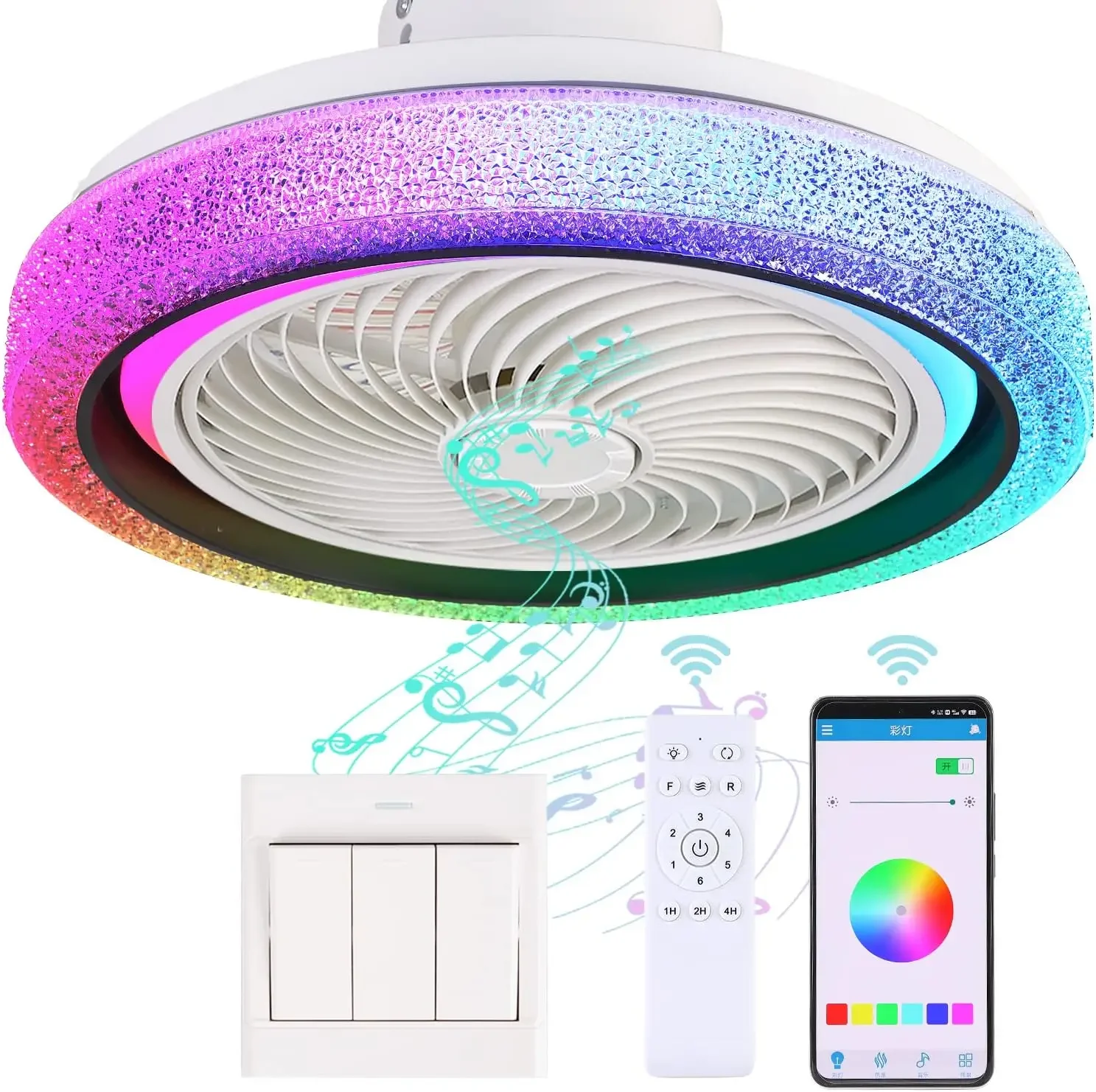 ventilador de teto com luz led para casa controle remoto alto falante bluetooth inteligente lustre silencioso lampada grande velocidades 51cm 01