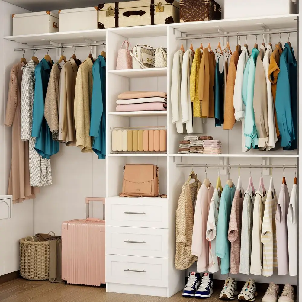 System with 6 Drawers, 4FT15FT 2Piece Closet System, Walk in Closet Organizer System, Modular Closet System with 10 Adjustable