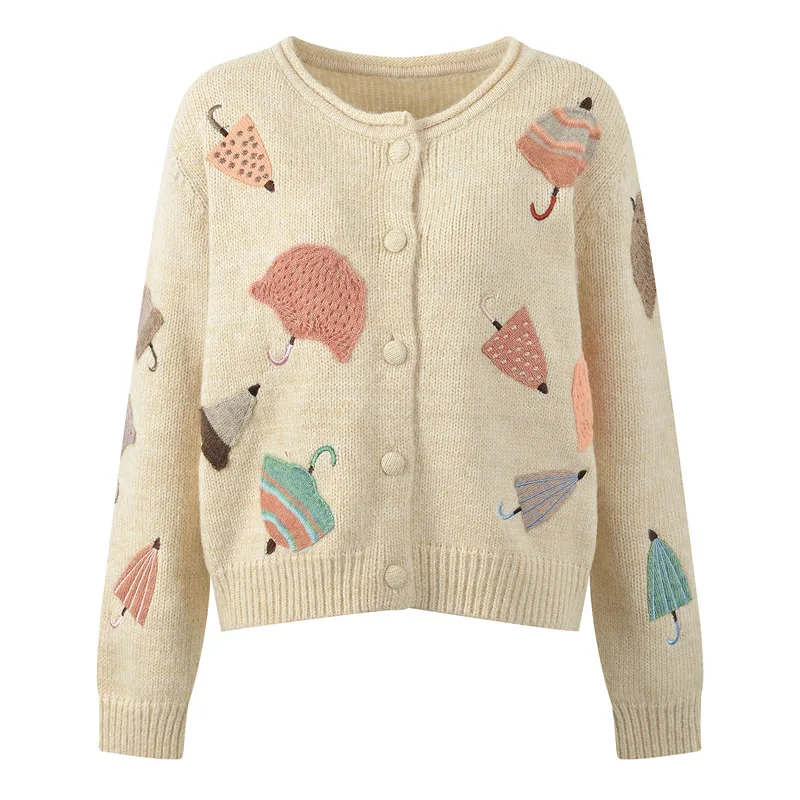 Women Knitted Cotton Long Sleeve Open Stitch Umbrella Tops