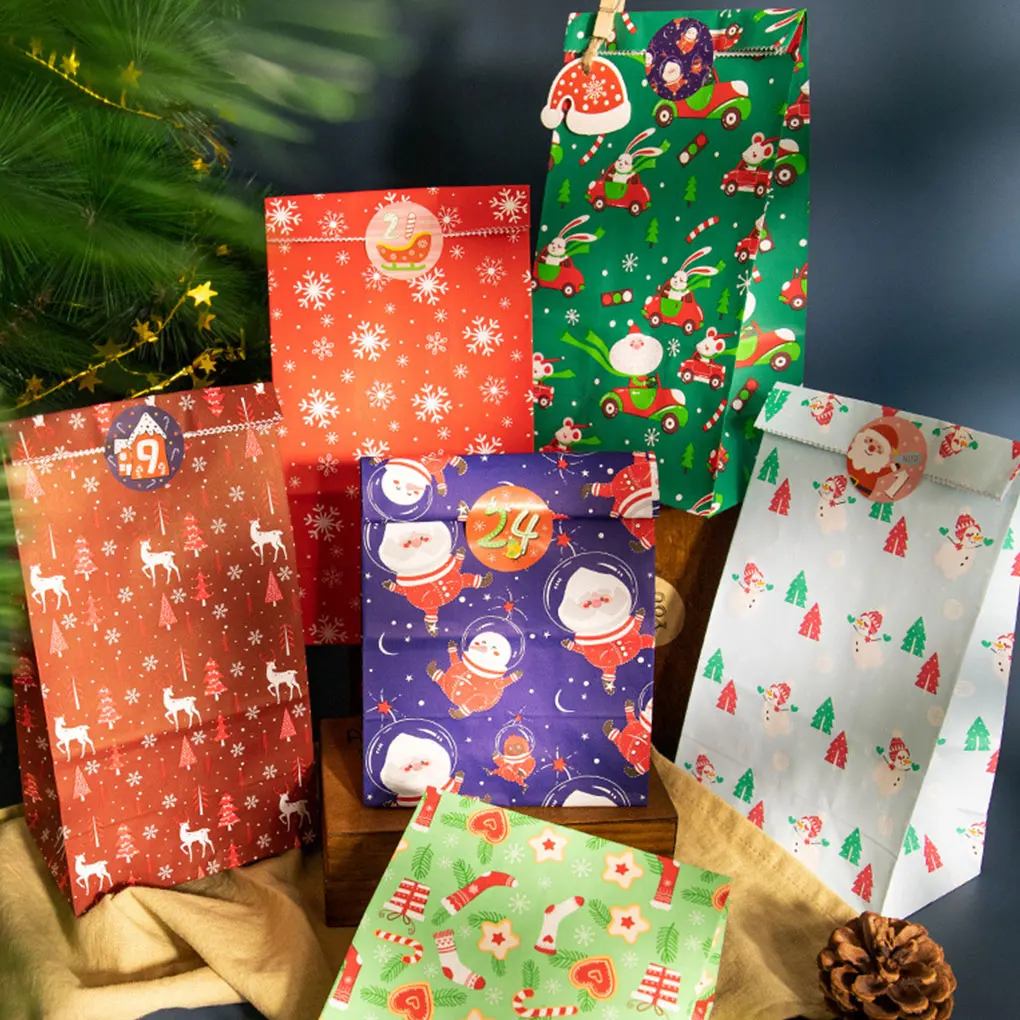 24set Can Be Freely Matched Christmas Packaging Bag With Overhang Tags Christmas Gift Bag Paper