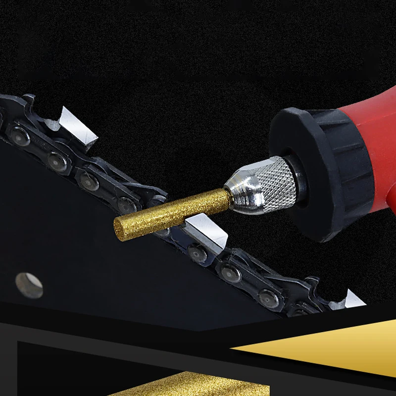 Diamond Titanium Coated Cylindrical Burr Chainsaw Sharpener Stone File Chain Saw Sharpening Carving Grinding Power Tools Kit
