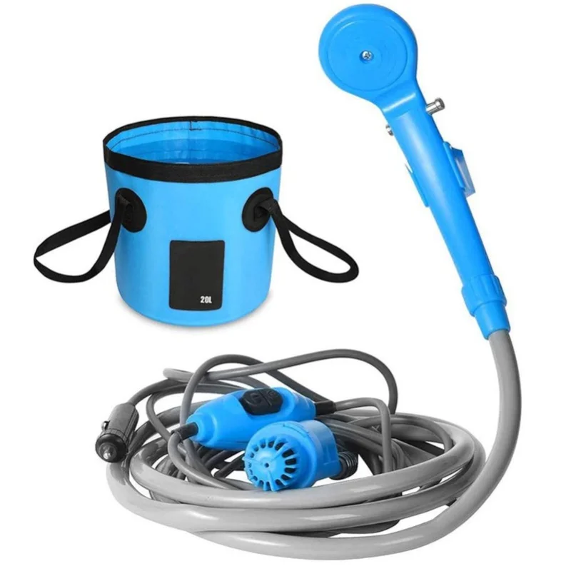 Portable Camping Shower Outdoor 12V Shower Pump With 20L Collapsible Bucket For Camping Hiking Backpacking Travel Beach Pet Bath