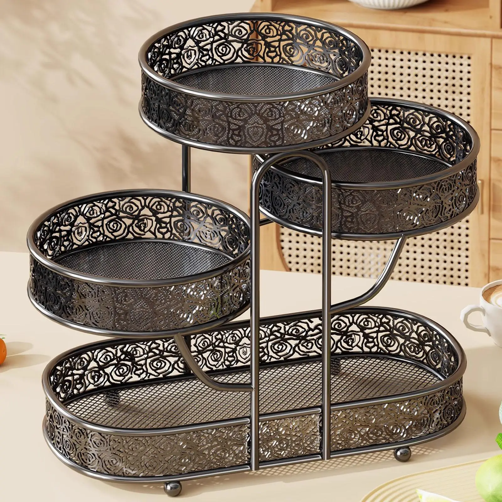 Metal Fruit Basket for Kitchen 4 Tier Wire Stand Vegetable Snack Holder Tabletop Pantry Storage Rack