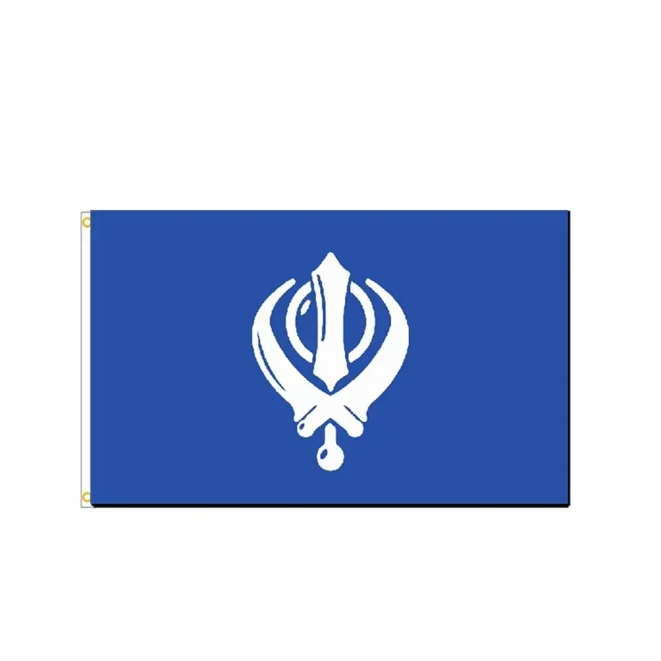 Blue Polyester Sikh Flag Indian Sikhism Religion Banner Outdoor Decor 90x150CM Polyester