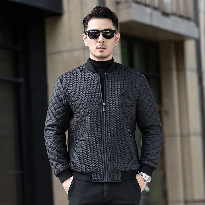 

Men's Faionable Quilted Cotton Jaet with Baseball Collar And Diamond Pattern Slim Fit Warm All-Match Coat Polyester Fiber