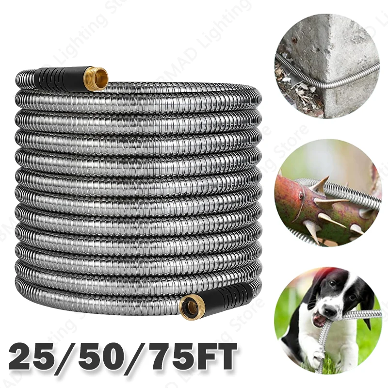 Stainless Steel Garden Hose Flexible Hose High Pressure Watering Pipe For Car Wash Irrigation Accessories Gardens Supplies