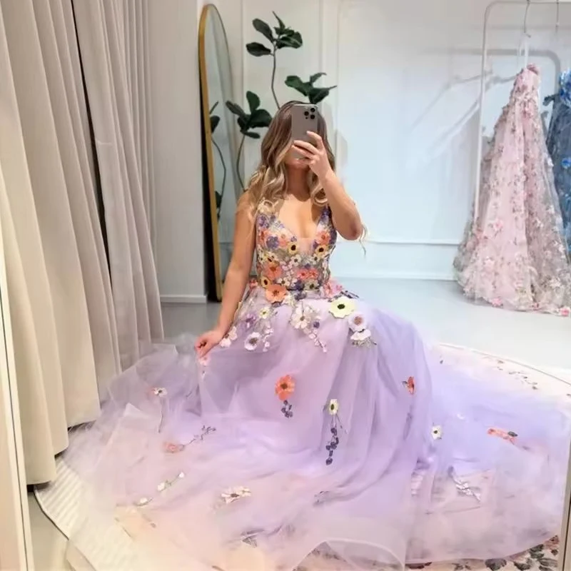 

Luxury Elegant Evening Dresses Flower Lace Robe De Cocktail Femme Custom Made Prom Dresses 2025 for Special Occasions Strap