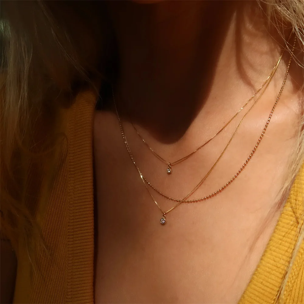 Boho Gold Color Multilevel Geometric Venice Chain Necklace For Women Female Fashion Vintage Round Crystal Pendant Jewelry Gift image 2