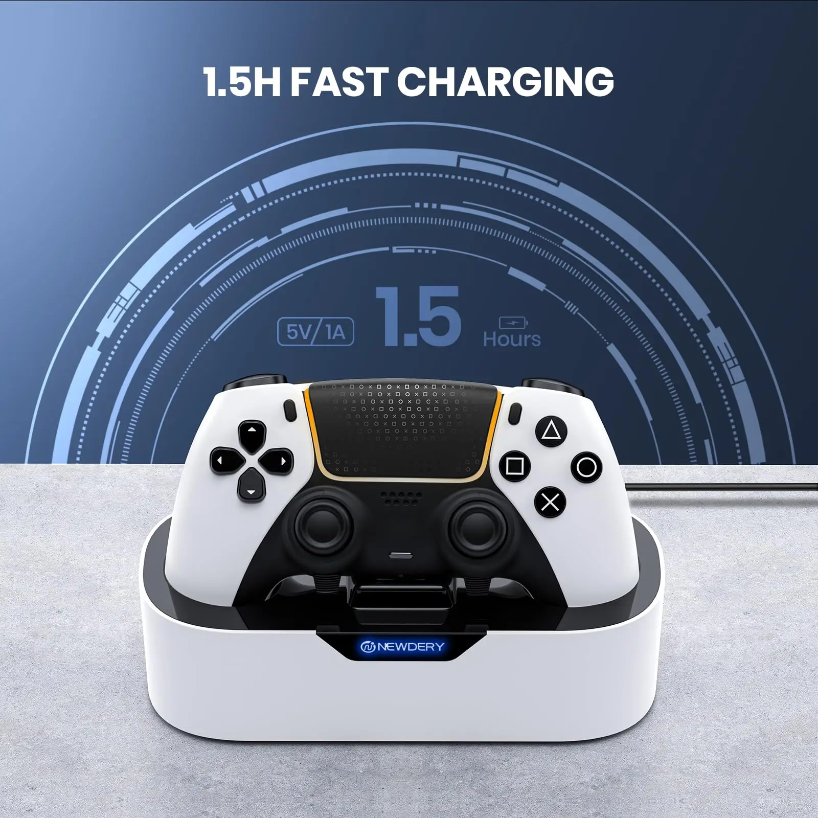 NEWDERY PS5 Controller Charger Station for PlayStation 5 Controllers Single Controller Fast Charging Stand Dock DualSense Edge