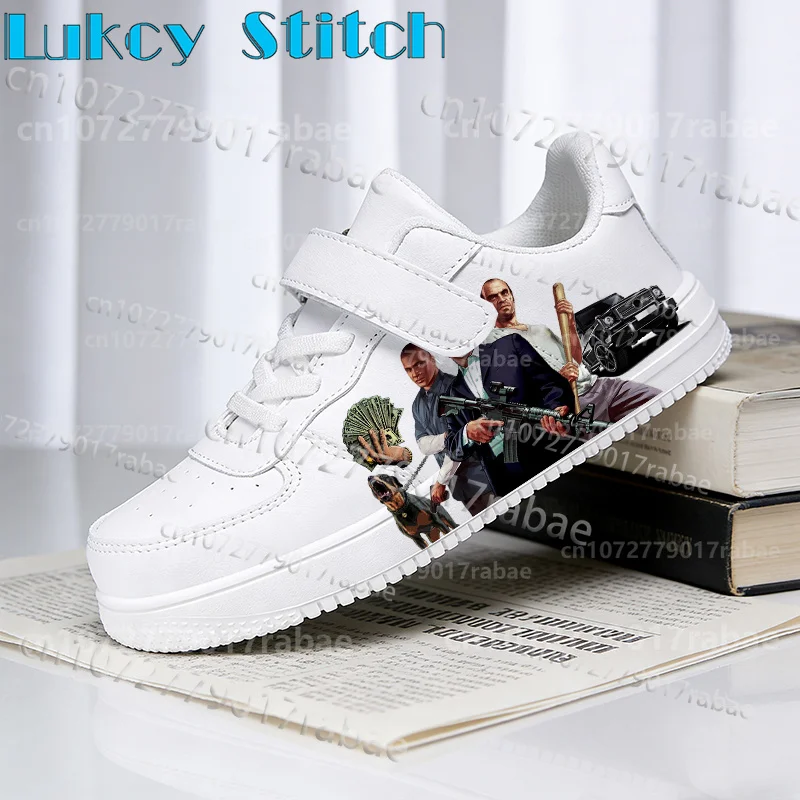 Cool G-Grand Theft Autos Boys Youth Student Campus Basketball Shoes Black White Printing Children Sneakers Gift