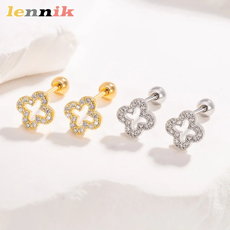 LENNIK 4-blättriges Kleeblatt-Twist-Ohrring-Set, voller Diamant-Knorpel-Ohrstecker mit Gewinde, mehrfarbig, Premium-Geschenkbox, ideal für Freunde