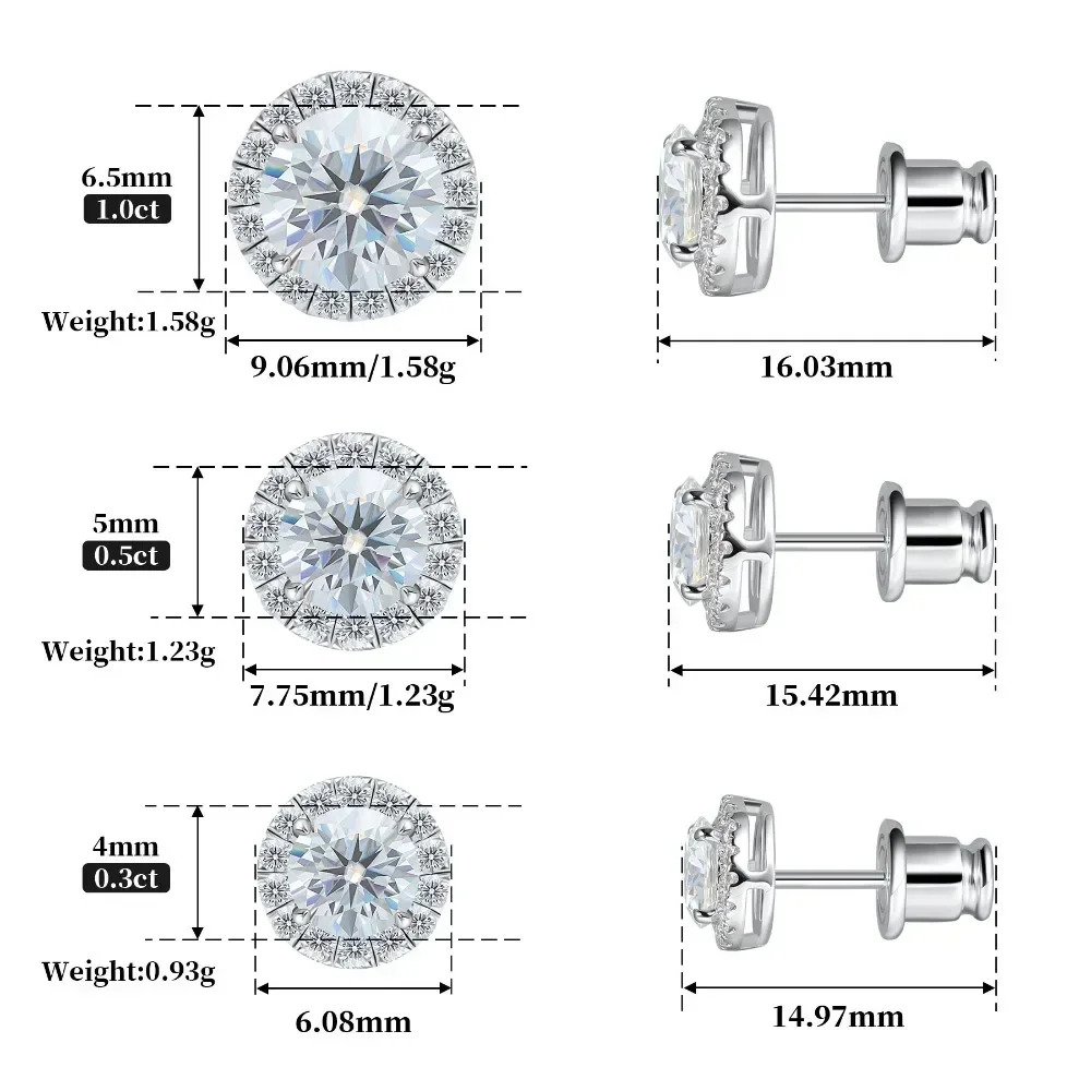 M-JAJA Moissanite Halo Stud Earrings for Women 100% S925 Sterling Silver Diamond Earrings 18K Gold Plated Wedding Bridal Jewelry