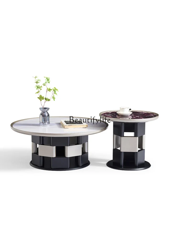 

ls 04Modern simple new microcrystalline stone coffee table combination round living room home high-end creativity