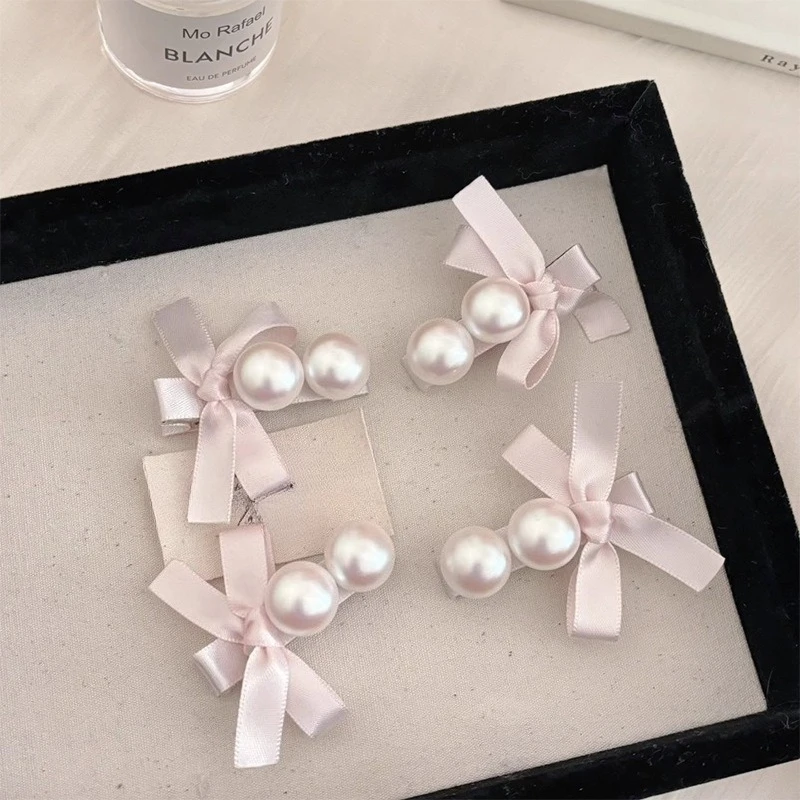 2pcs Girlish Butterfly Bow Pearl Hair Clip Age Reducing Bangs Side Clip Headwear Exquisite Fashion Best Friend Gift Wholesale
