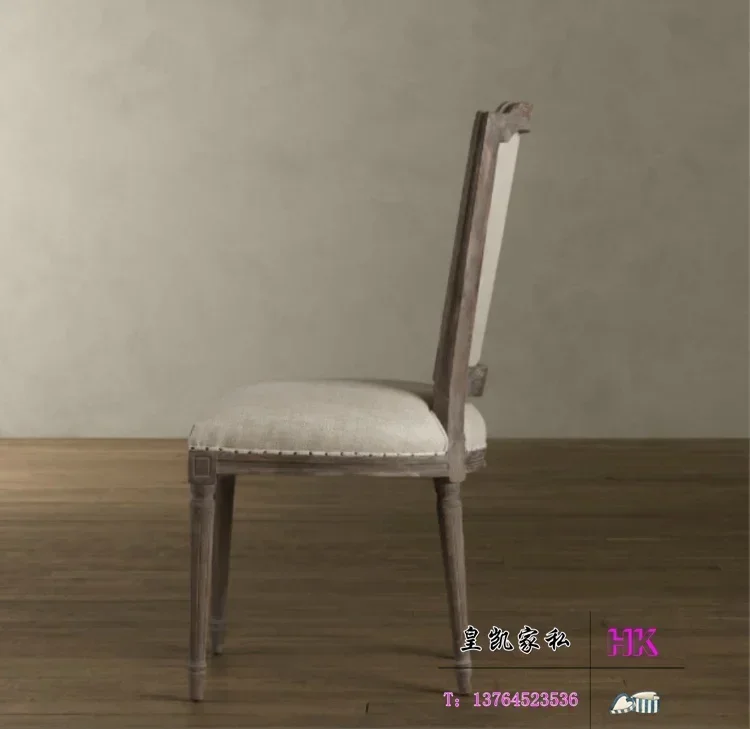 TAO All Solid Wood High-End Restaurant Dining Chair Retro Distressed Fabric Make-up Chair American Simple