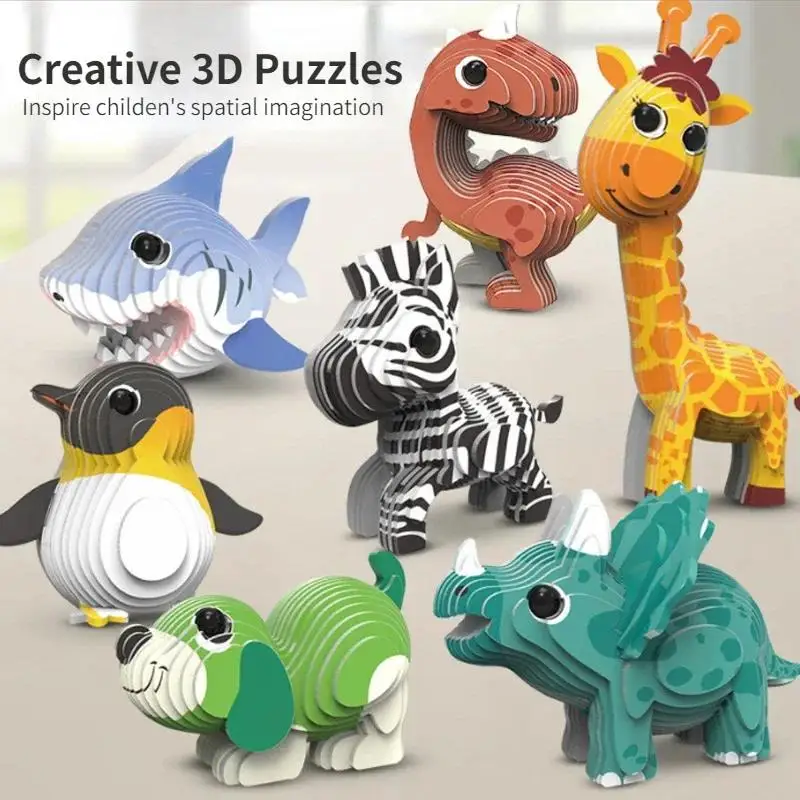 Kindergarten Animal Puzzle Children's 3D Puzzle Intelligence Early Education Toys Dinosaur Animal Model Paper 3-4-5-6 Years Old