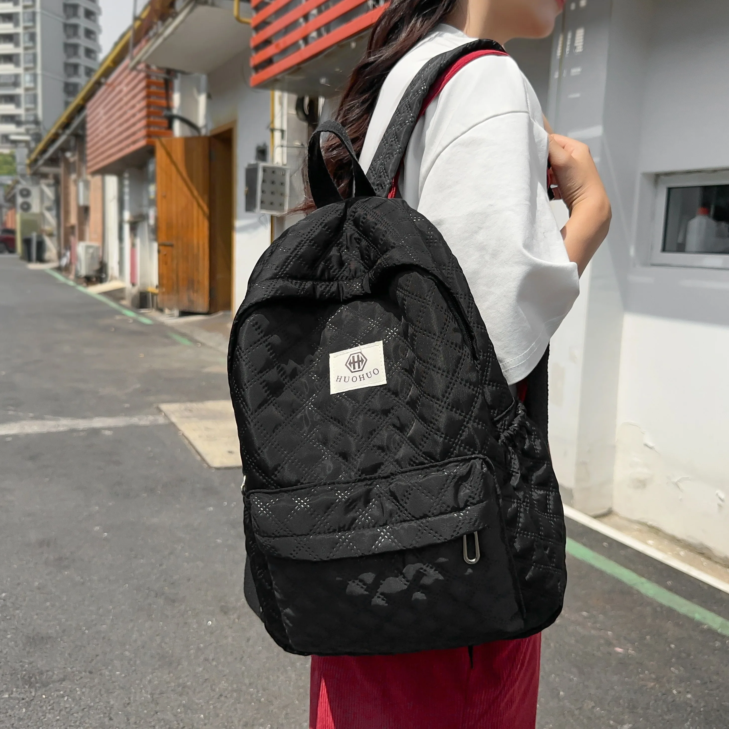 Women\'s fashion Backpack Niche Plaid Style easiest for match High School Students and College Students Daily Commuting School Bag Solid Color casual