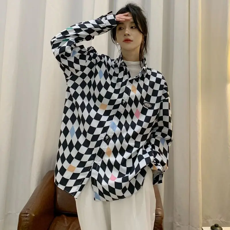 

Casual Floral Print Long Sleeve Women's Shirt Loose Fit Classic Plaid Pattern Spring Autumn New Style Fashionable Top