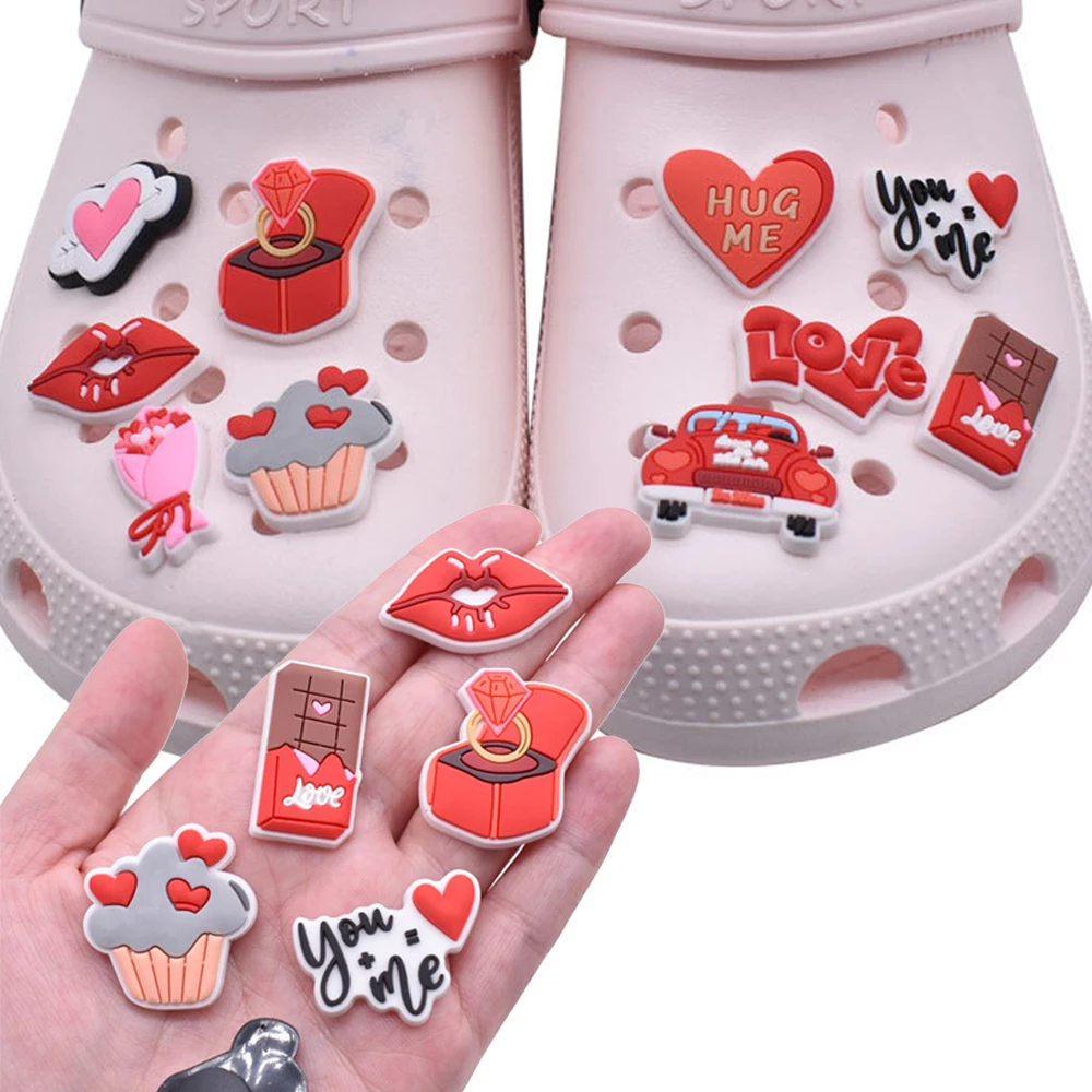 Wholesale 1pcs PVC Shoe Accessories for Crocs Charms Wedding Valentine Women Clogs Buckle Kids Pins Decoration Jeans Wristbands