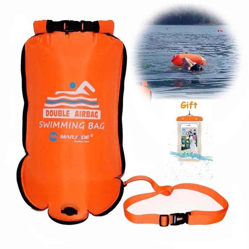 20L Inflatable Open PVC Swimming Buoy Tow Float Dry Bag Double AirBag With  Waterproof Phoone Dry Bag Water Sport Safety Bag