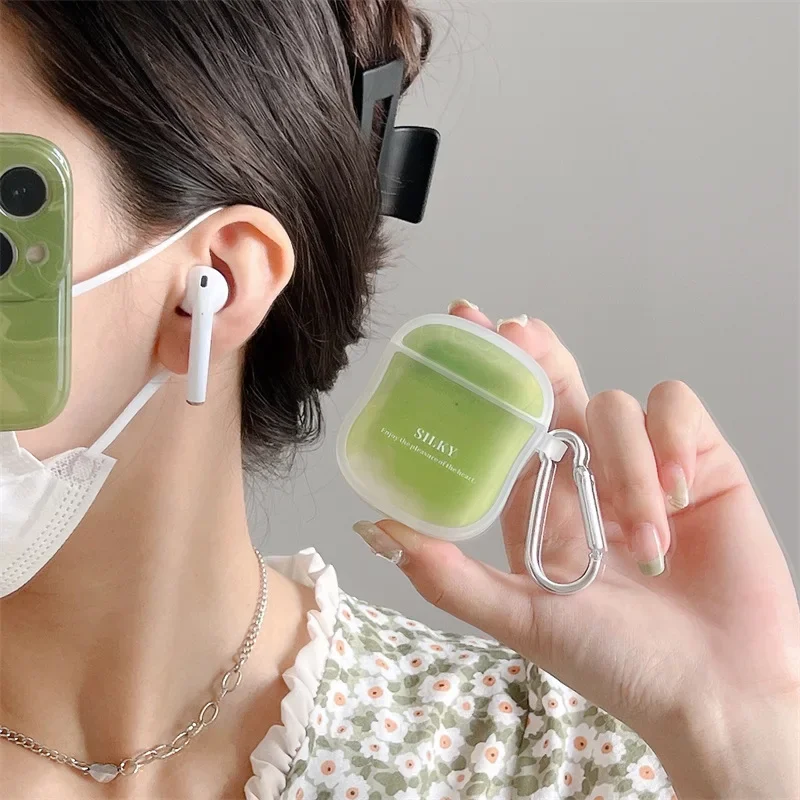 Matcha green gradual change Earphone Case For AirPods Pro 2 Headphone Accessories Protective Cover  For AirPods 4 12 3 with hook