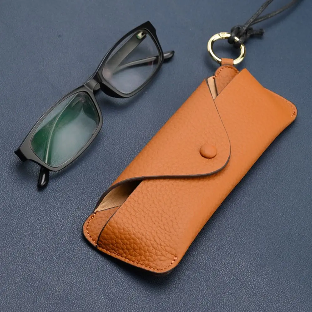 Portable Genuine Leather Glasses Case Handmade Cowhide Leather Glasses Storage Box Retro with Lanyard Sun Glasses Spectacle Case