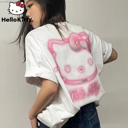 Sanrio Hello Kitty Anime Short-sleeved Tops Women's Loose Casual Cotton Oversized T-shirt Y2k Harajuku Hip Hop Clothing Couple