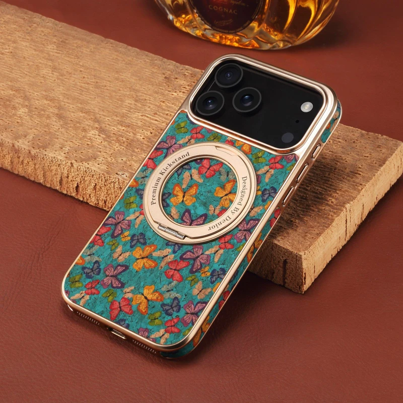 

Chinese Style Flower Pattern Bracket Magnetic Suction Phone Anti Drop Protective Case Suitable for IPhone 15 16 17 Full Series