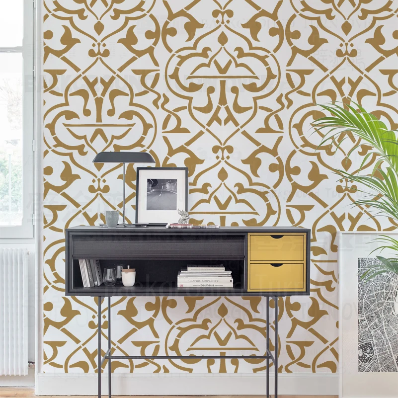 30cm - 70cm Stencil Wall For Painting Decor Plaster Decorative Putty Decors Brick Paint Rococo Large Furniture Geometric S041