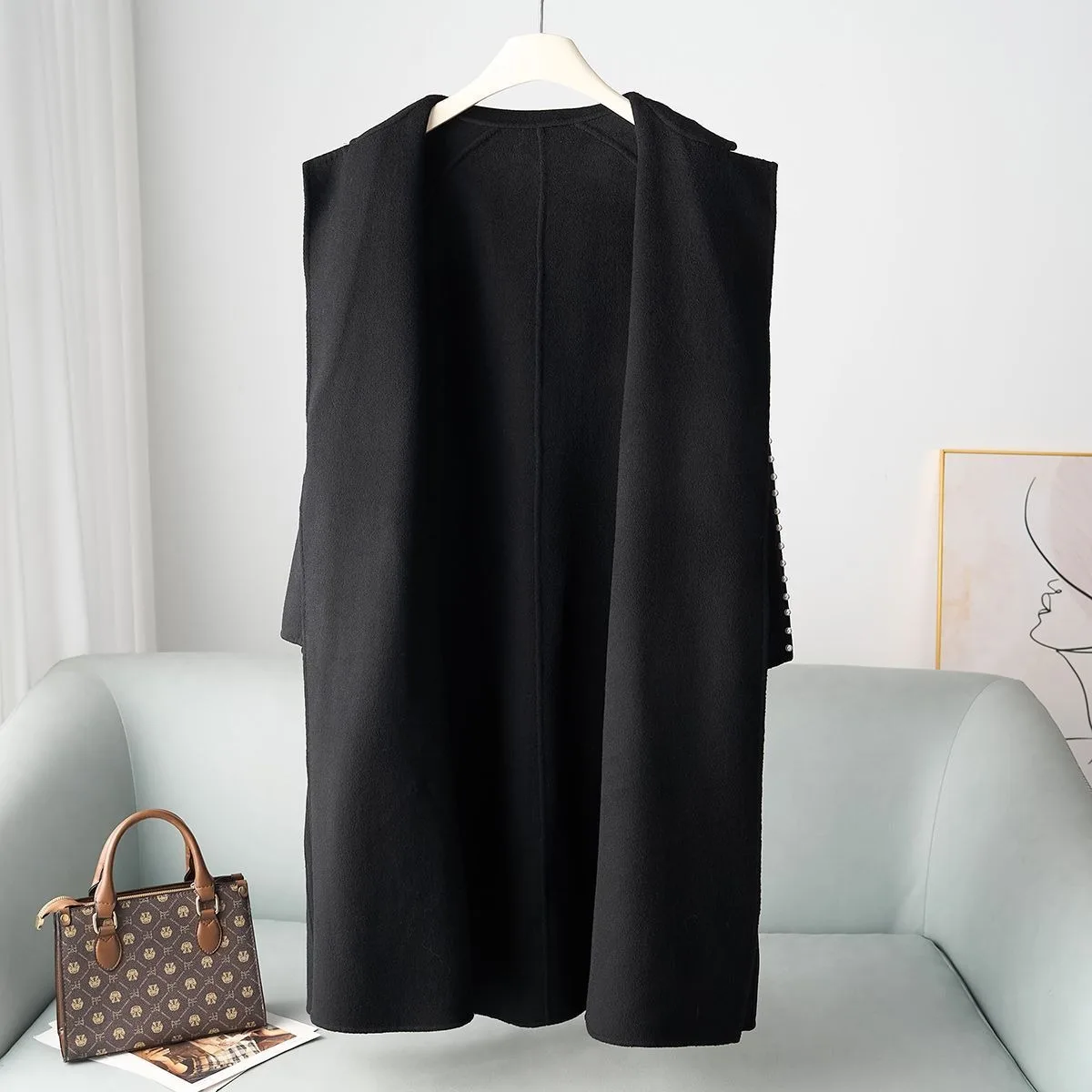 معطف صوفي طويل على طراز هيبورن لخريف وشتاء 2025 معطف صوفي طويل على الوجهين 30 سترة صوفية بقصة ضيقة من الكشمير للنساء #6