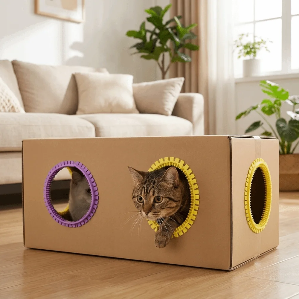 Plastic Cat Tunnel Brush Soft Tooth Professional Cat Self Groomer Hair Reduction Grooming Tunnel Cat House