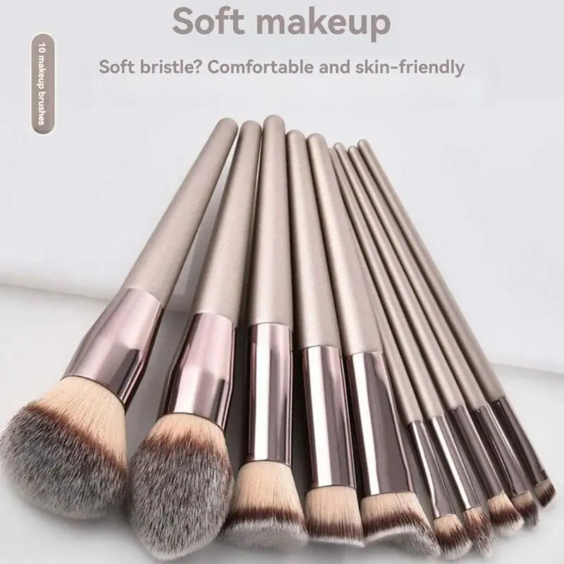 Set completo di pennelli per trucco champagne oro da 10 pezzi Set completo di fondotinta in polvere, fard, correttore, ombretto, set professionale