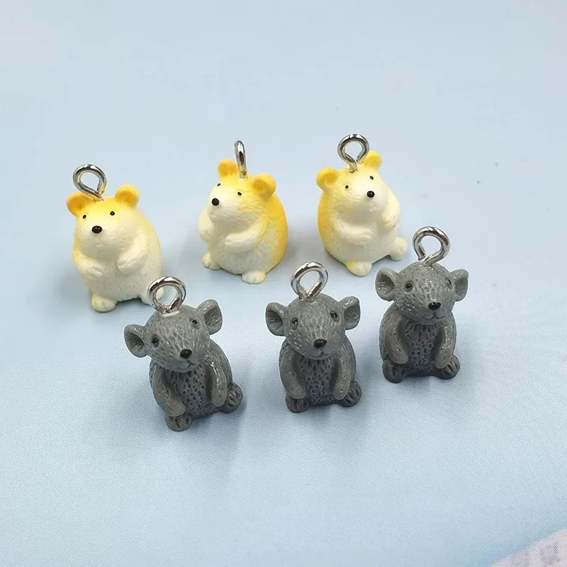 10pcs Cartoon Small Animals Mouse Hamster Resin Charms Kawaii Pendant Flatback for Jewelry Making DIY Keychain Earrings