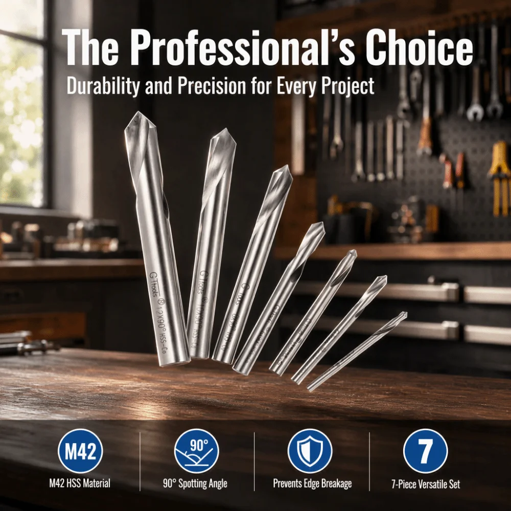 7pcs M42 HSS Spotting Drill Bits Round Shank 3 4 5 6 8 10 12mm Chamfering Tool Abrasion Resistance 90 Degree