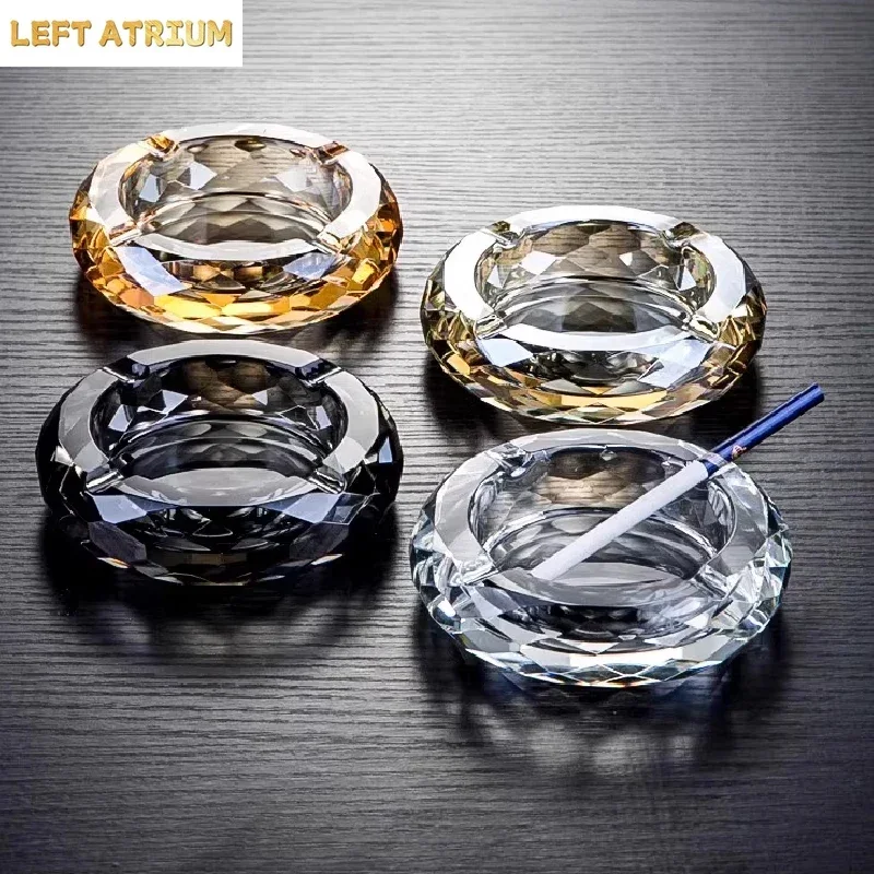 Crystal Glass Ashtray Creative Office Home Hotel Restaurant Round Ashtray Diamond Ashtray Desktop Anti-fly Ash Home Decoration