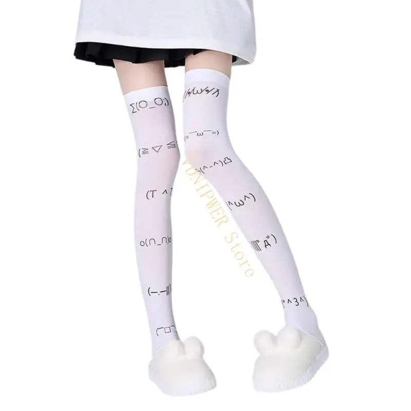 Stretchy Over Knee Stockings Printed Thigh High Stockings Women Long Socks D08E