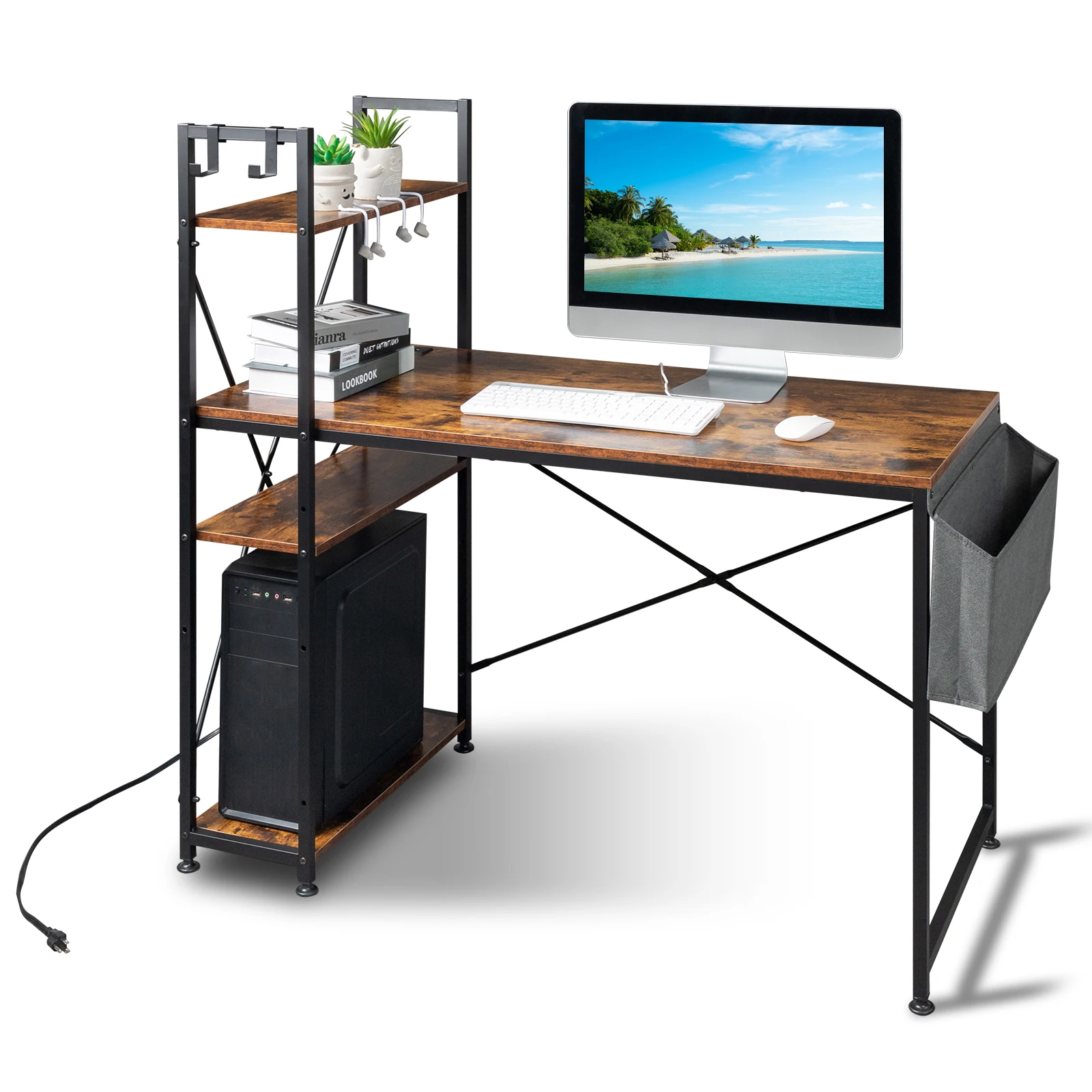 Computer Desk 47” Gaming Table, Home Office Desk with Storage Bag & USB Power Port