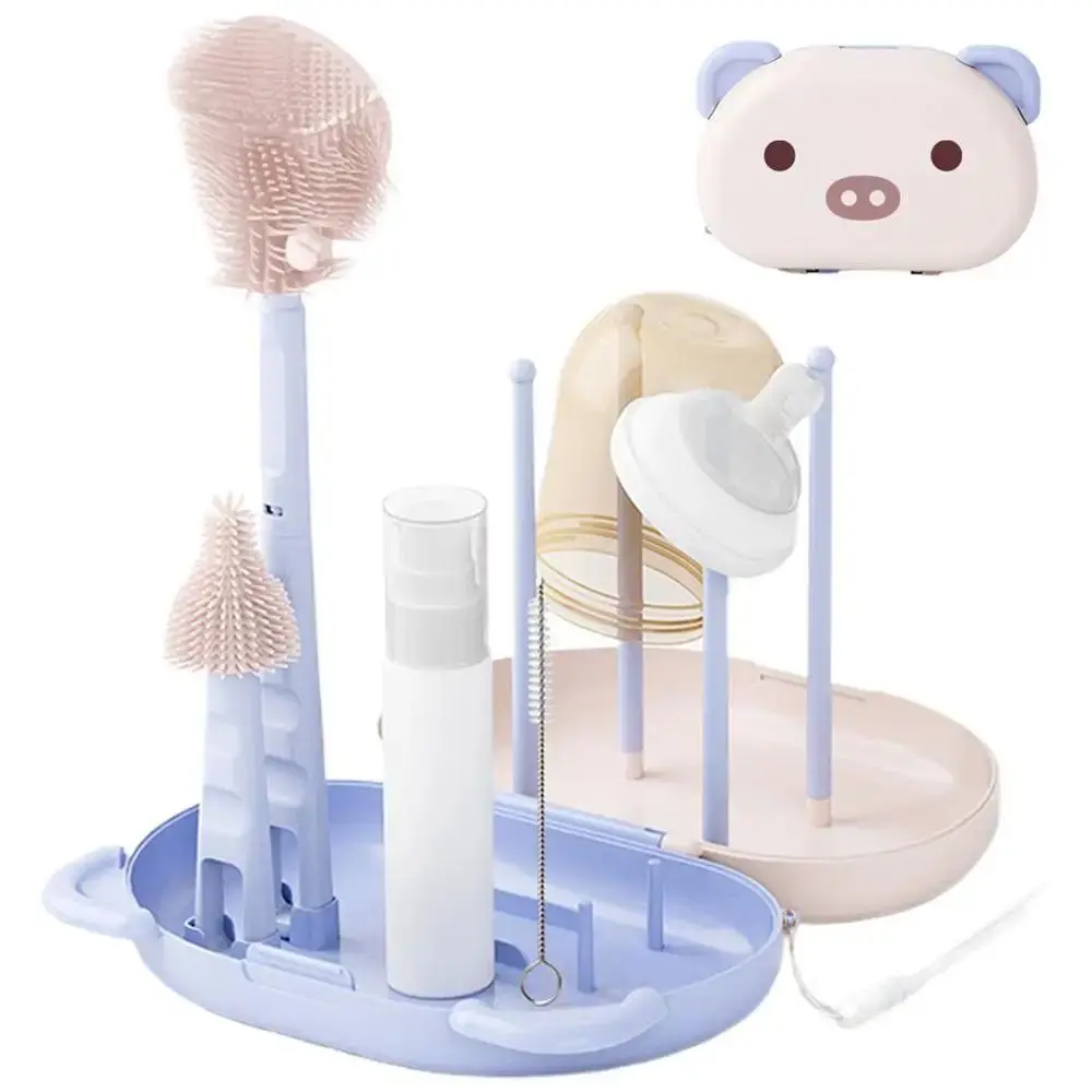 

Portable Bottle Cleaning Brush Set Compact Nylon Sponge Milk Bottle Brush Kit Travel Size Flexible Brushes Feeding Bottle Brush