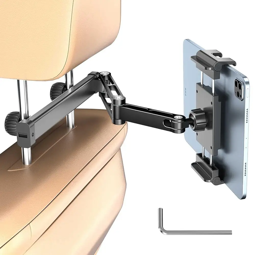 

Car Headrest Tablet Holder for Backseat, 3 in 1 Adjustable Aluminum Alloy Arm Tablet Mount for Back Seat, Road Trip Essentia
