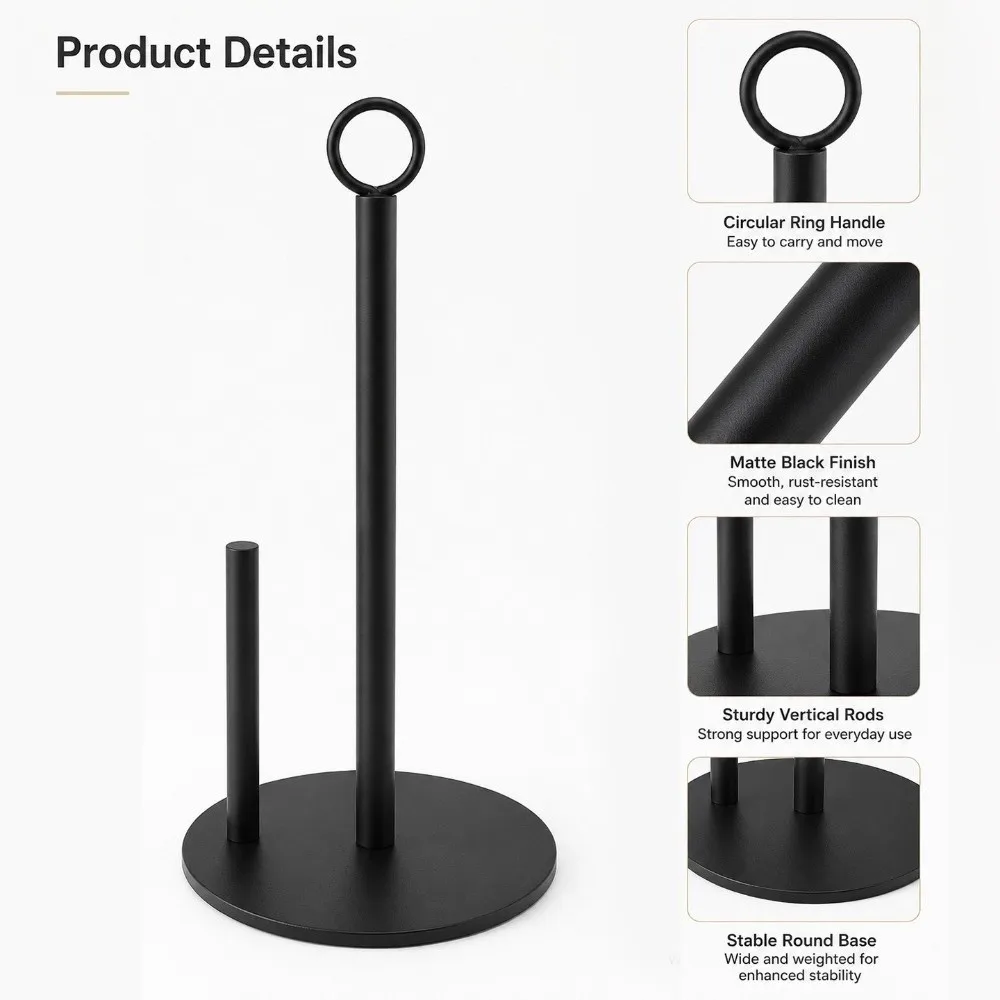 Stainless Steel Paper Towel Holder Non Slip Base Freestanding Paper Towel Stand One-Handed Tear Removable Paper Towel Rack 4
