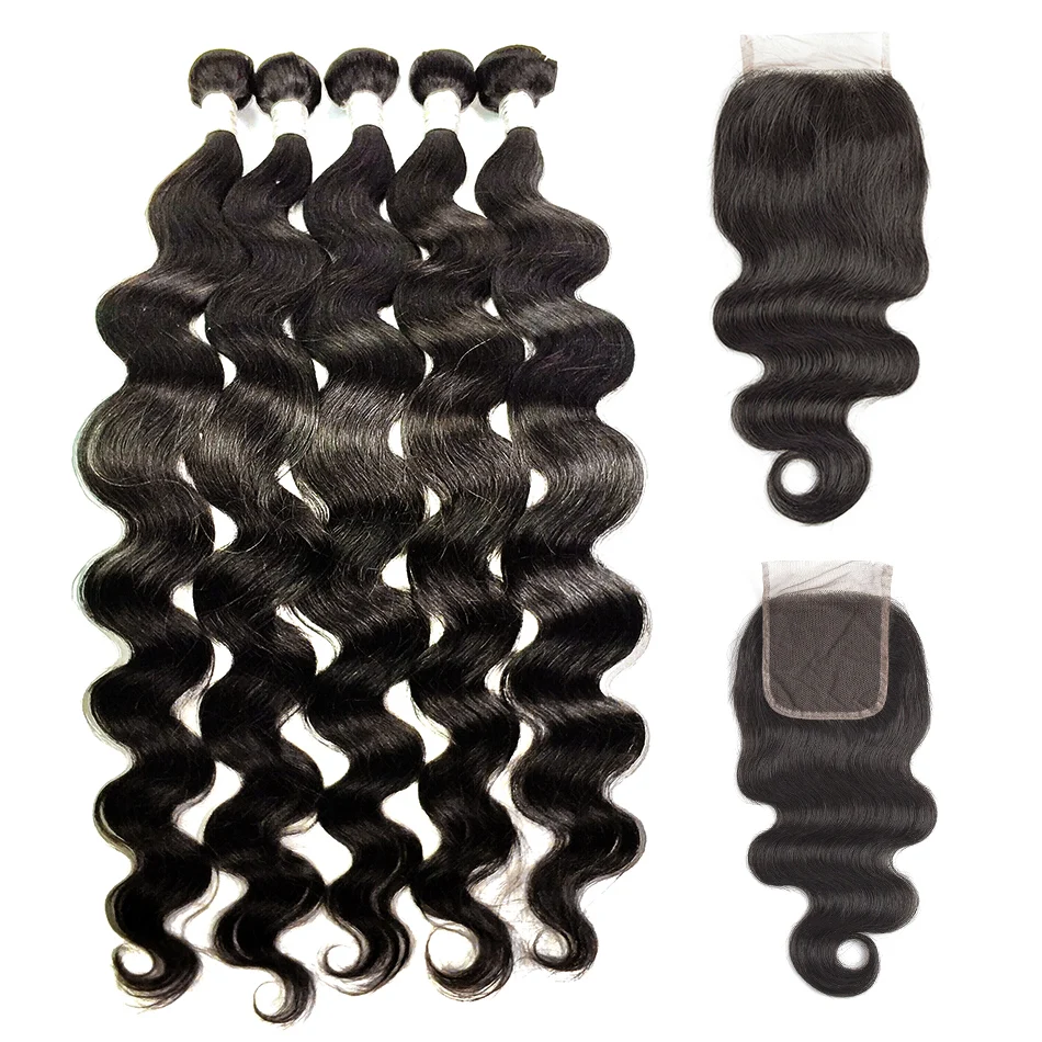 Body Wave Brazilian 3 4 Bundles With Closure Human Hair Weave Bundles Remy 4x4 lace Short Long For Black Women hair extensions