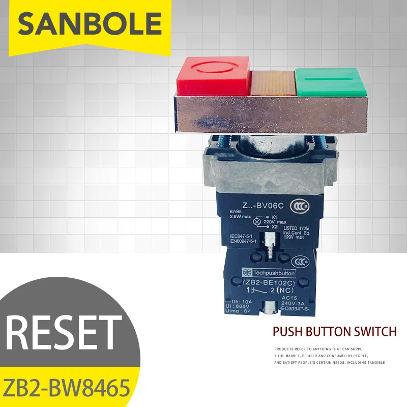 

22mm Push Button Switch With Red-green With Lamp Plastic Panel Mounted XB2-BW8465 Reset Momentary Rectangular NO NC