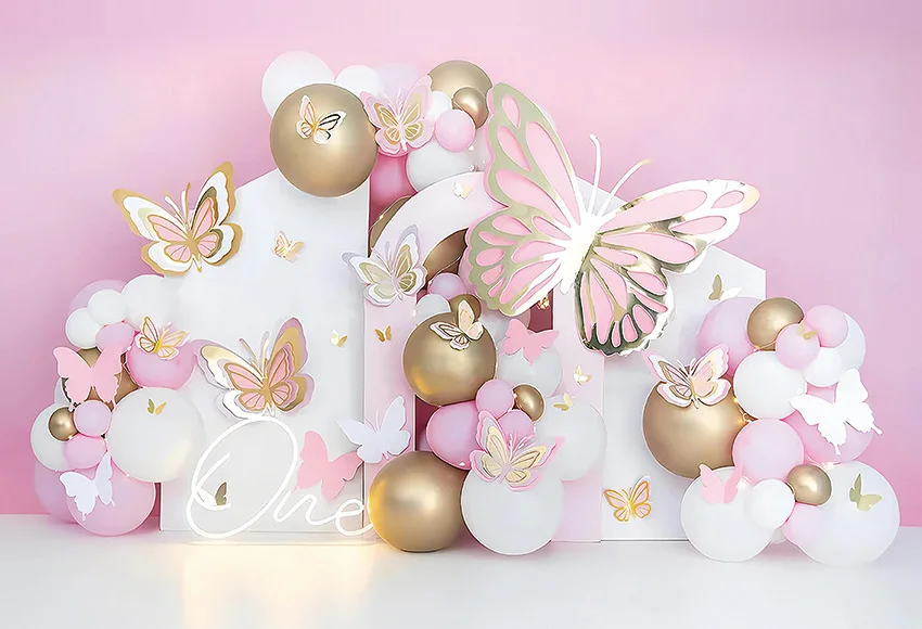 Mehofond Photography Background Pink Butterfly Balloon Baby Princess Girl Birthday Party Cake Smash Decor Photo Backdrop Studio