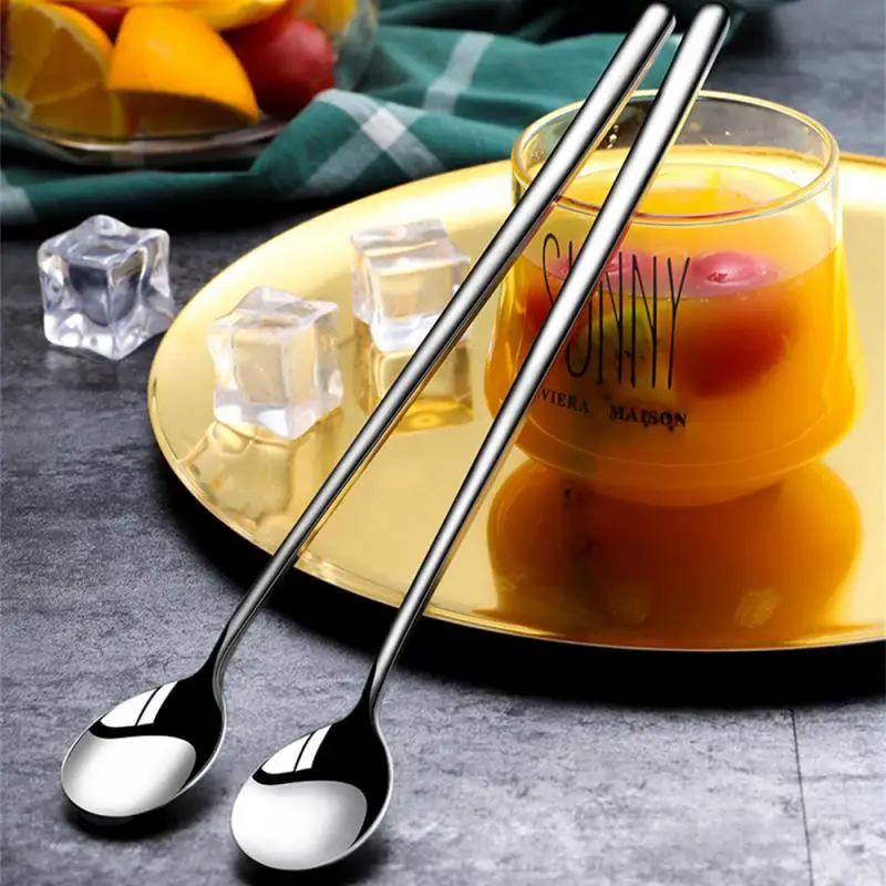 Long Handled 304 Stainless Steel Coffee Spoon Ice Cream Dessert Tea Stirring Spoon For Picnic Kitchen Dining Bar Tools Accessory