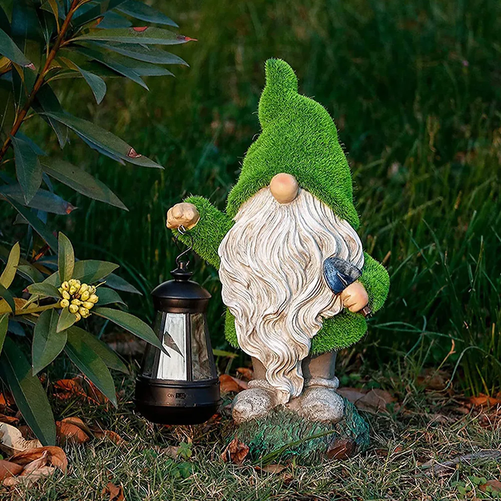 

Solar Gnome Lamp Garden Hallway Decoration Flocking Dwarf Statue Waterproof Resin Art Crafts Outdoor Lawn Gnome Decorative Light