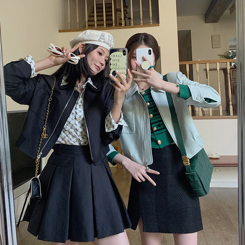 

Boston Love Letter Embroidered ort Jaet Handmade Pleated Skirt High Waist A-Line Summer Commute Korean Sle