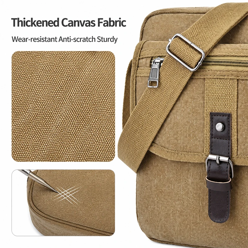Men's Durable Thick Canvas Shoulder Bag Anti-scratch Vintage Crossbody Bag Casual Work Commute Business Small Sling Daypack