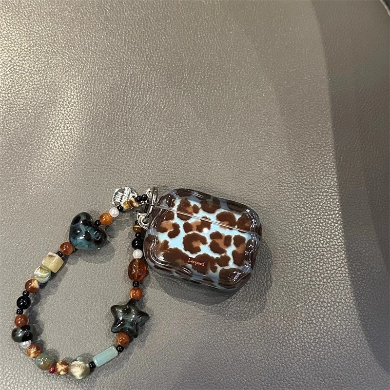 

Retro Bluetooth Earphone Protective Case TPU Hard Shell Semi Translucent Leopard Print Headphone Cover for AirPods Accessories