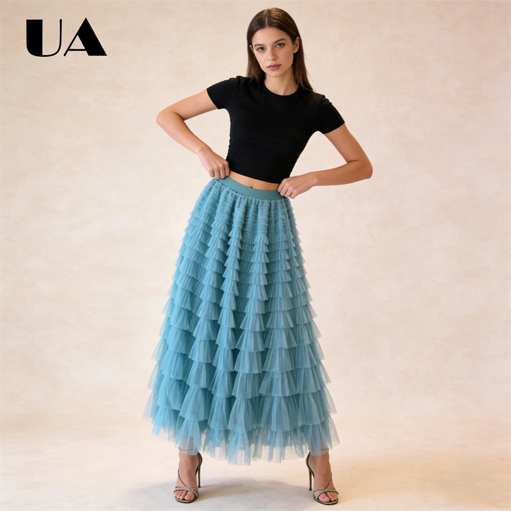 ULBYANRY - Newest Long Pleaed Mesh Skirt for Women, Free Size, 8+ Solid Colors A Lone Umbralla Skirt for Many Occasions