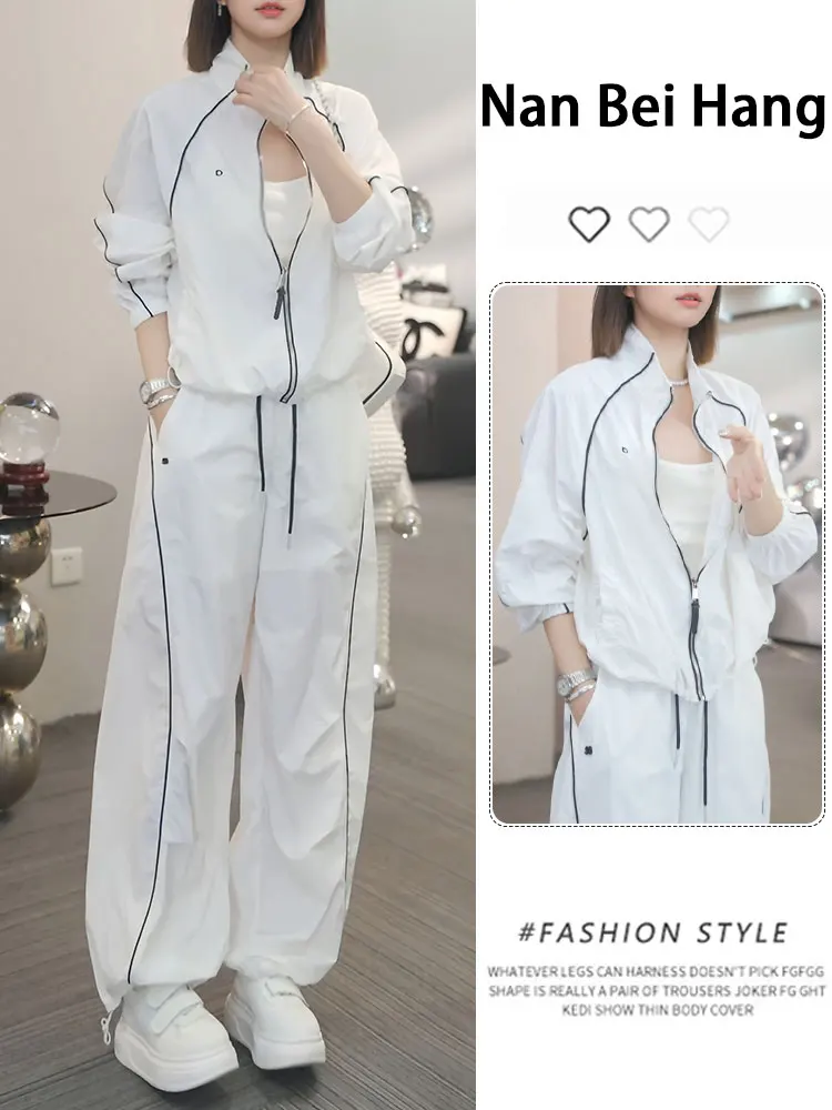 

Women's Casual Sportswear Set Summer Thin Sun Protection Outerwear Wide Leg Pants High-End Feel Two-Piece Suit Fashionable